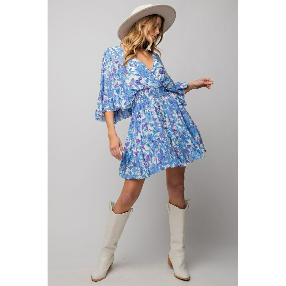 Sunday Best Floral Print Romper Dress in Peri Blue - Picture 4 of 5